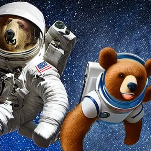 Image similar to an astronaut fighting a bear