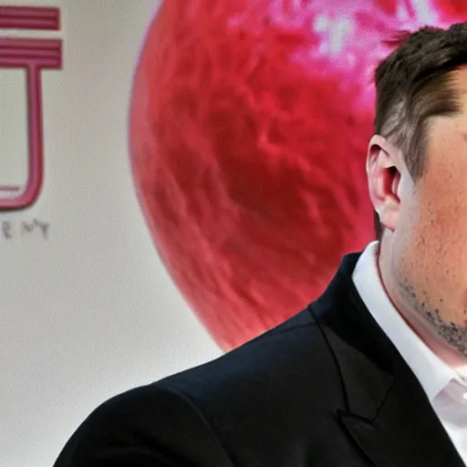 Image similar to Elon Musk, he has a beetroot head, super realistic photo