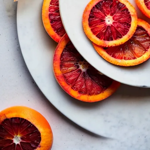 Image similar to a plate of blood orange slices, blood orange wedges