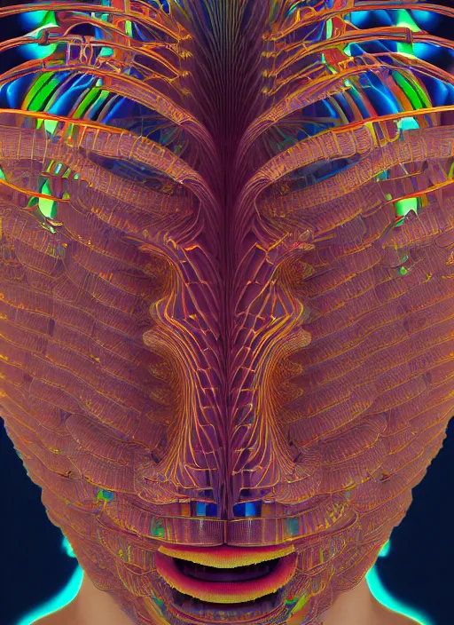 Prompt: highly detailed surreal vfx portrait of a 3 d human head made of stacks of recursive speakers. polyphonic prismatic joy & ecstasy, vibrant vibrations, pulse projections, sonic love, ornate, hyperrealistic, octane render, inspired by james jean, okuda sam miguel, android jones, beeple, rhads, alphonse mucha, frostbite 3 engine