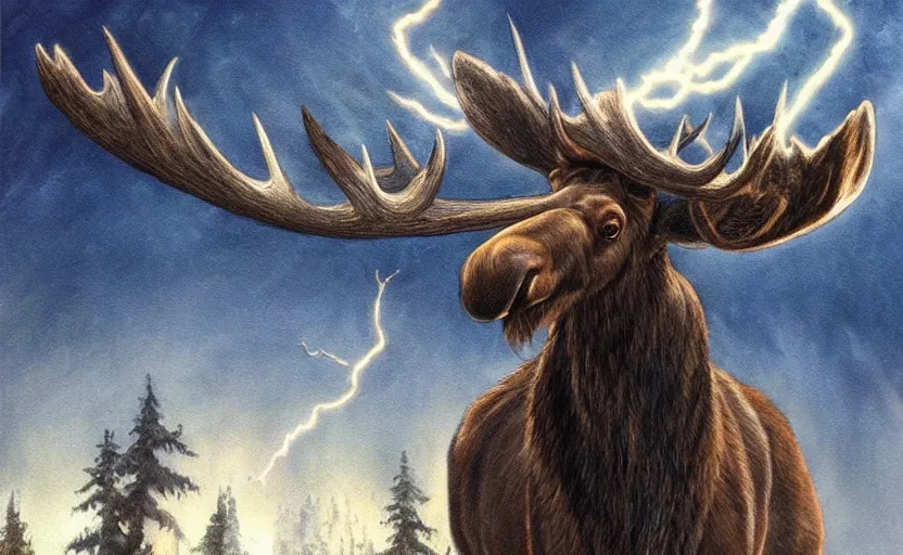 Image similar to moose with lightning horns, fantasy art, concept art