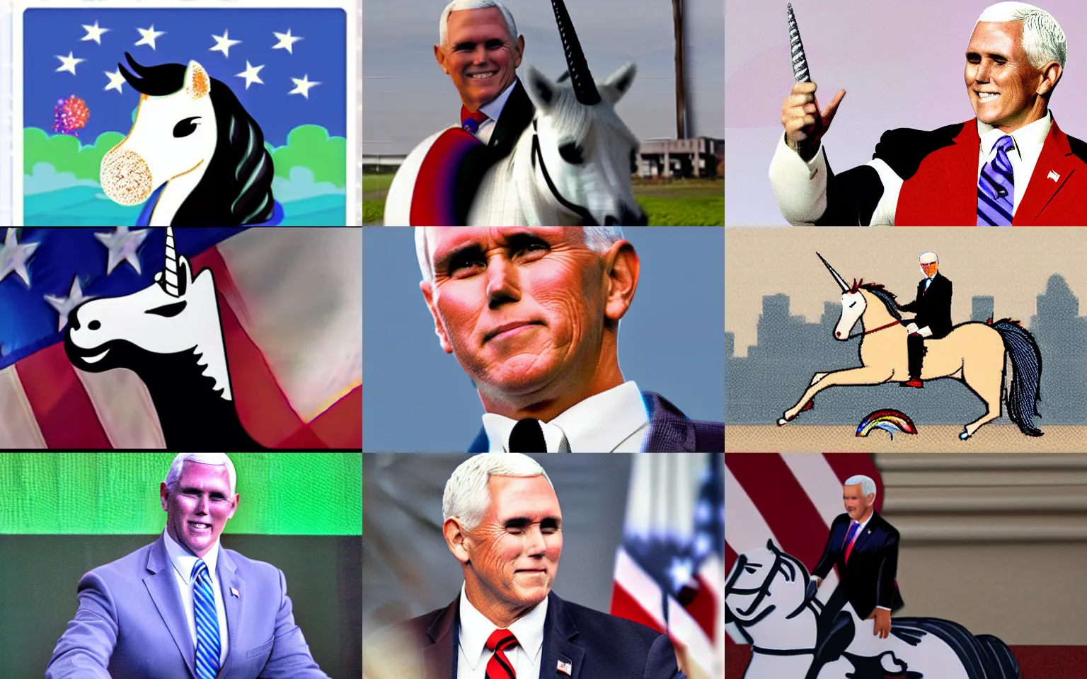 Prompt: Mike Pence riding a unicorn