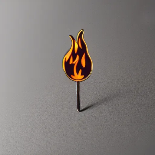 Prompt: a photo of a retro minimalistic fire flames enamel pin, studio lighting, behance