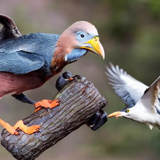 Image similar to enormous bird stealing food from person