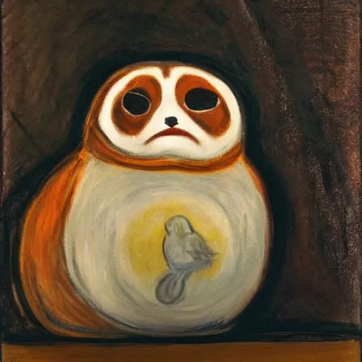 Prompt: Porg as Der Schrei, by Edvard Munch