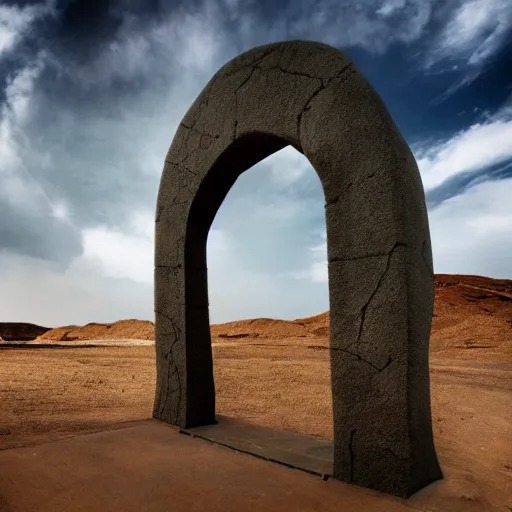 Prompt: stargate made of stone that form a circle, cinematic view, epic sky highly detailed