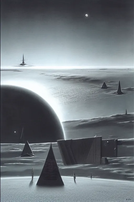 Image similar to emissary space by arthur haas and bruce pennington and john schoenherr, photo realism, zara hadid, cinematic matte painting, dark monochrome color palate,