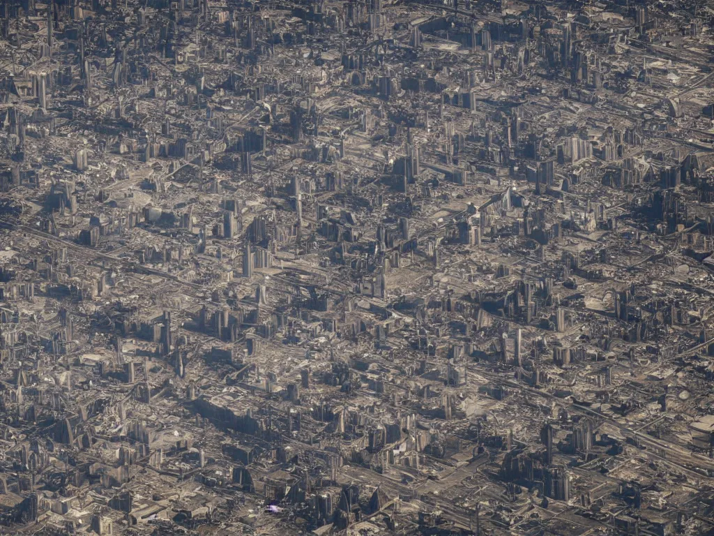 Prompt: city is being destroyed by a falling meteor, view from above, explosion, shreds, ruins