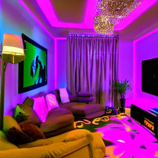 Image similar to a blacklight living room