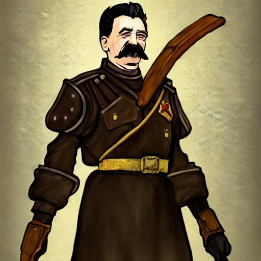 Image similar to fantasy concept art of stalin as a boss in dark souls, colored, trending on artstation