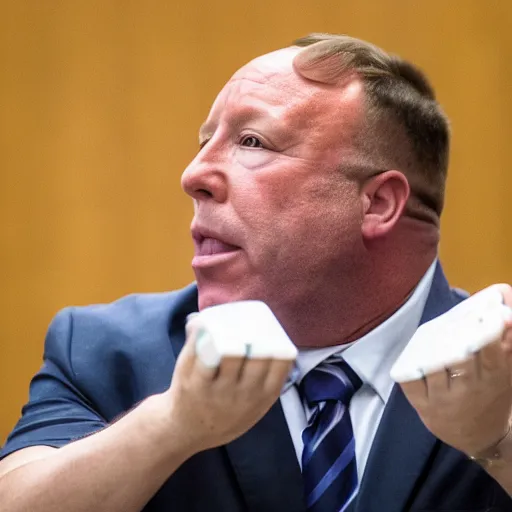 Image similar to Alex Jones desperately reaching for his out of reach phone in the courtroom, ((EOS 5DS R, ISO100, f/8, 1/125, 84mm, RAW, sharpen, unblur))