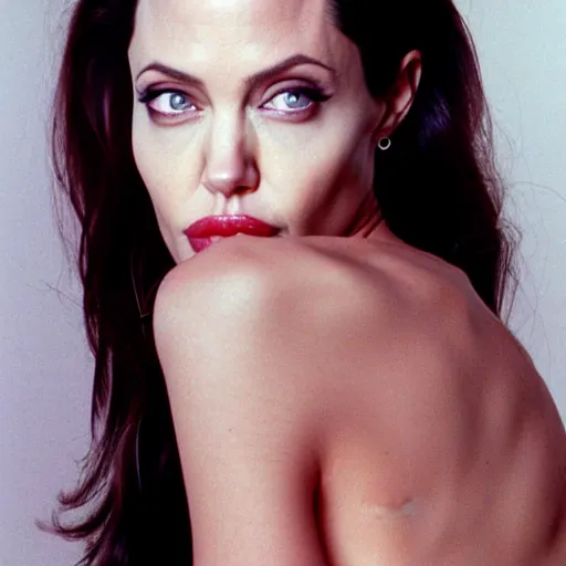 Prompt: angelina jolie gives you the cold shoulder. 3 5 mm.