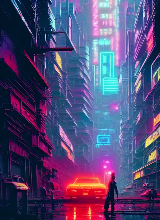 Image similar to masterpiece concept art, neon corgi in a cyberpunk world by greg rutkowski and geof darrow, 8 k, intricate detail, cinematic lighting