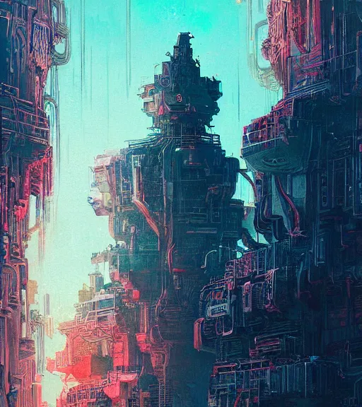 Image similar to colored manga, by greg rutkowski, tarkovsky, majestic ancient tower of babylon of terror, a woman in cyber clothing, hyperrealistic, blame manga, full color, cyber architecture, intricate, illustration, kilian eng, concept art, hyper - detailed, smooth, masterpiece, epic, cinematic, high quality