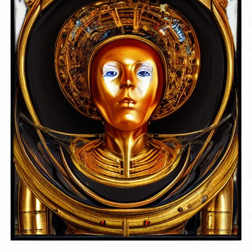 Image similar to a portrait of a shiny metallic renaissance steampunk robot, in the style of Jan van Eyck,