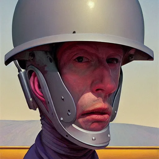 Image similar to Portrait of an engineer with helmet, very coherent, painted by Edward Hopper, Wayne Barlowe, painted by James Gilleard, airbrush, art by JamesJean