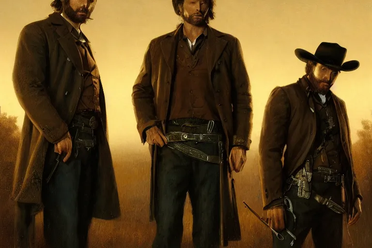 Image similar to an ultradetailed image of sam and dean winchester as an old west gunfighters, masterpiece, 8 k, art by greg rutkowski and albert bierstadt