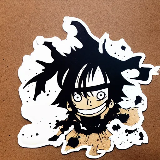 Image similar to die cut sticker, luffy gear 5, splatter paint on paper