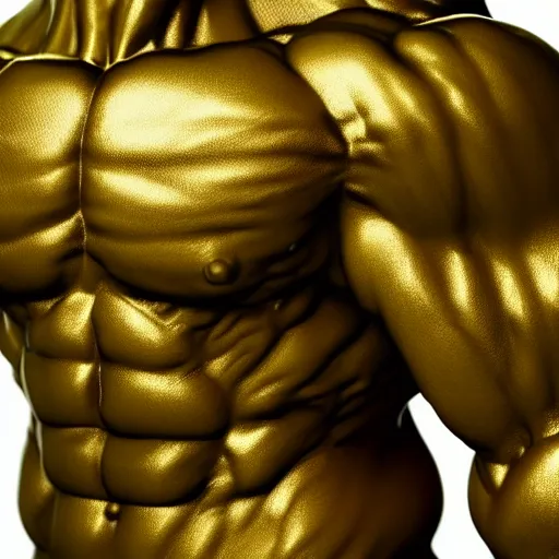 Image similar to a close up photo of a detailed golden statue of Hulk, Upper body shot, 8K,