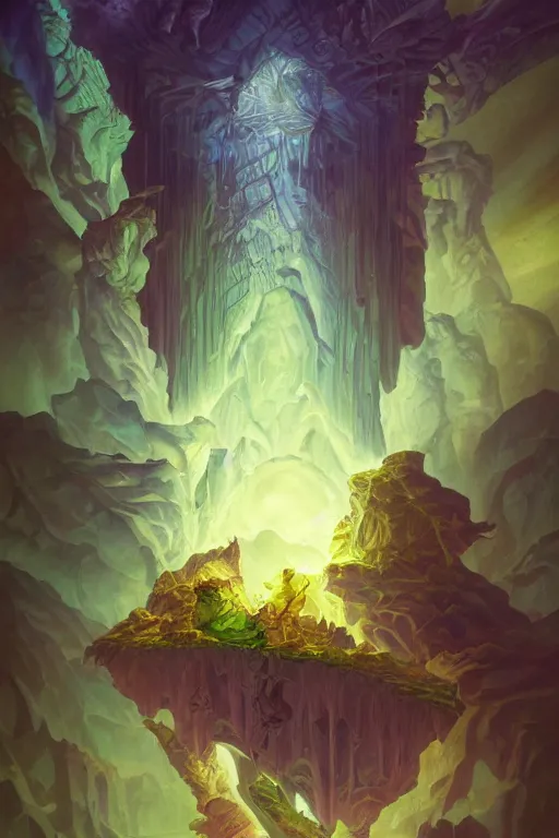 Image similar to iceberg lettuce face, painted by neil gaiman and glen orbik and julie bell and don maitz, trending on artstation, dramatic lighting isometric view epic fantasy, muted colors, futuresynth, psychedelic, lettrism