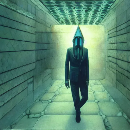 Image similar to fbi agent having psychedelic geometric visions, beksinski, wayne barlowe, very coherent symmetrical artwork, cinematic, hyper realism, high detail, octane render, 8 k