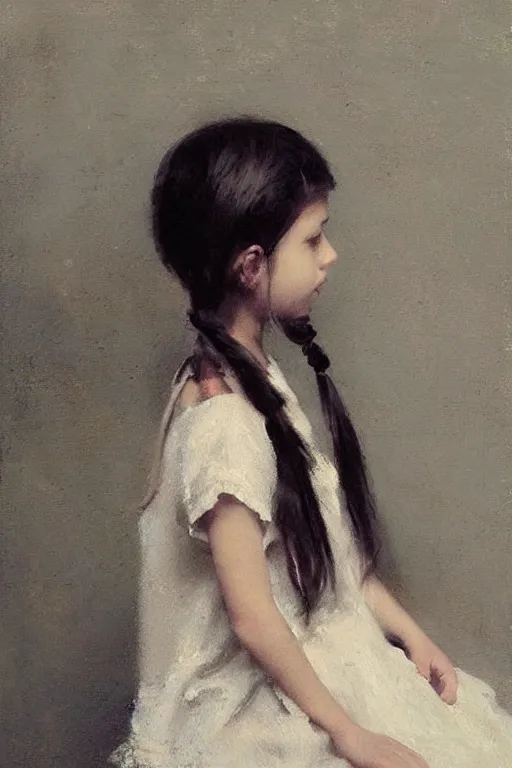 Image similar to “ little girl, pigtails hairstyle, practicing at the piano, jeremy lipking, casey baugh ”