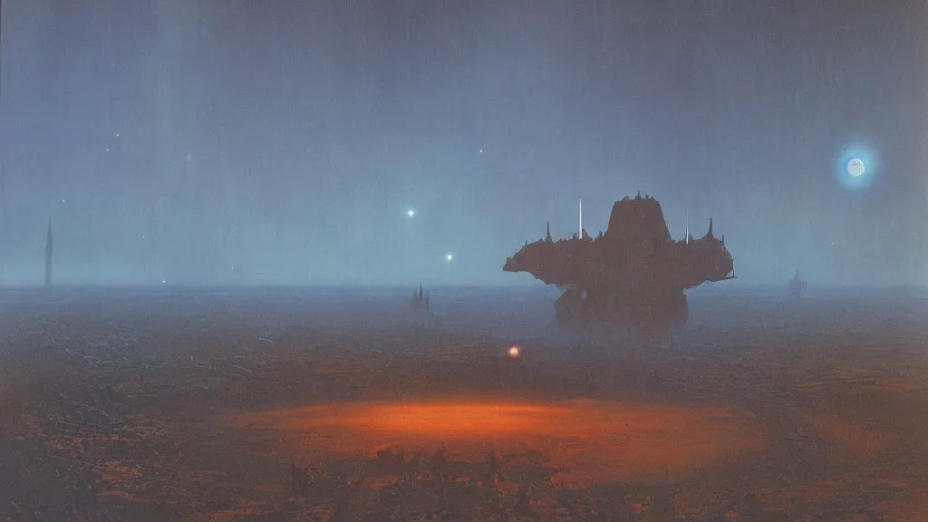 Image similar to emissary space by arthur haas and bruce pennington and john schoenherr, cinematic matte painting, photo realism, dark color palate, blue hour