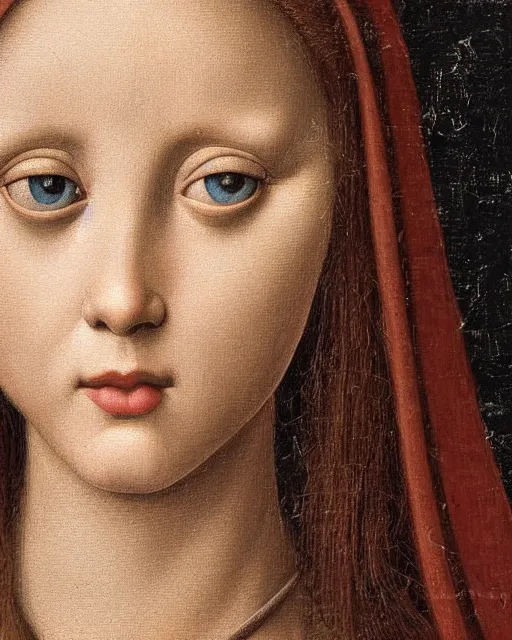 Image similar to a close up of a painting of a woman, a detailed painting by pietro perugino, behance, renaissance, da vinci, pre - raphaelite, detailed painting