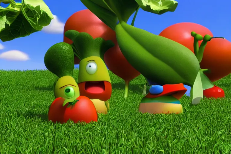 Image similar to veggietales rendered with a modern ray tracing render engine