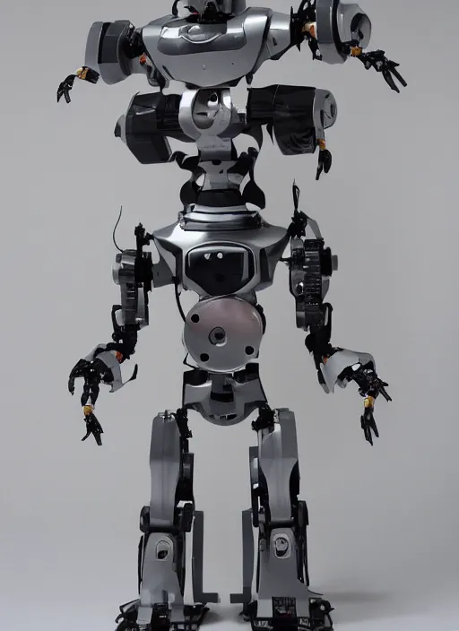 Prompt: Modular anime robot, easily connected and disconnected for easy repairs, fine joints, safe construction for human handling, modestly dressed