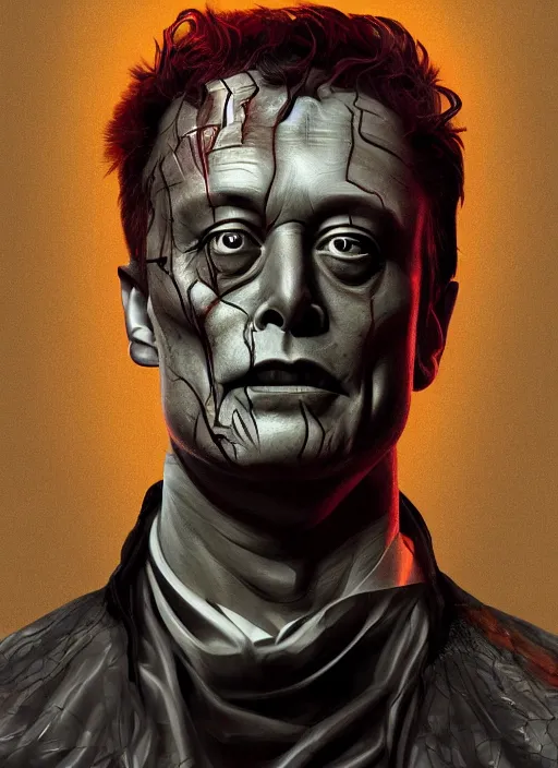 Image similar to elon musk as frankenstein, detailed digital art, trending on Artstation