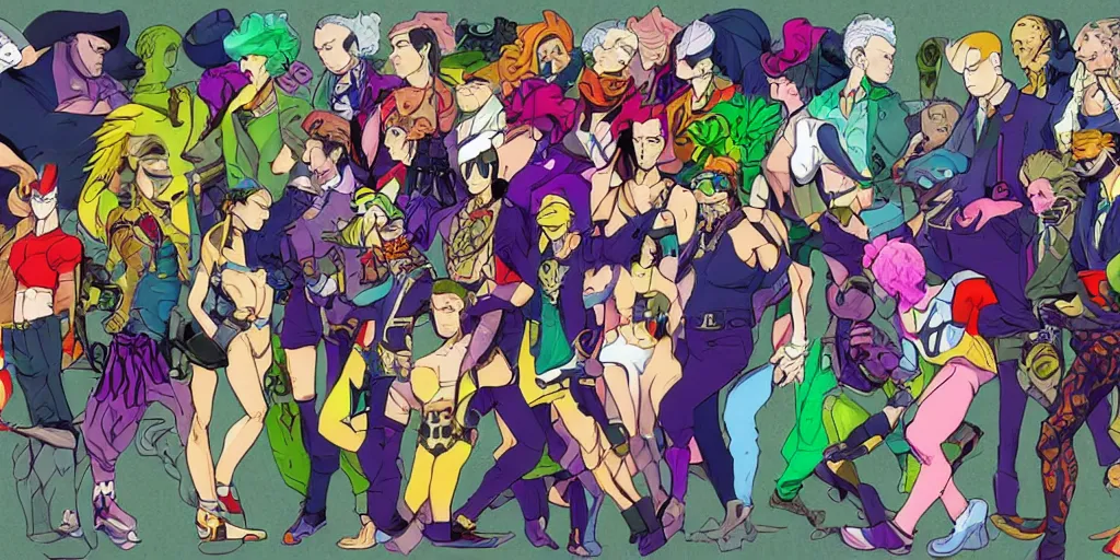 Image similar to detailed colorful full body jojo bizzare adventure ` s concept art