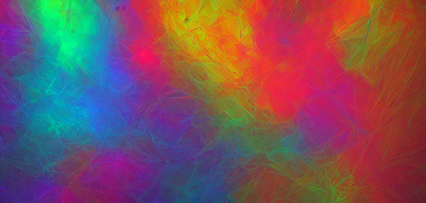Prompt: deep colors, rainbow, vivid, brilliant, colored, bright, polychromatic, glowing neon, geometric, dark, mist Art of Illusion, Artrift, finalRender, Flickr, IMAX, Polycount, r/Art, shadow depth, Sketchfab, Sketchlab, Substance Designer, VRay, depth of field, subtractive lighting, naive art