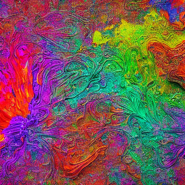 Image similar to melted crayons, ray tracing, psychedelic, intricate, very complex, textured, photography