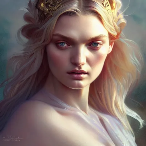 Prompt: beautiful lily donaldson, closeup, d & d, fantasy, intricate, elegant, highly detailed, digital painting, artstation, concept art, matte, sharp focus, illustration, art by artgerm and greg rutkowski and alphonse mucha