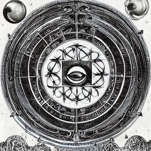 Image similar to A depiction of the symbolic alchemical experiences of the deep unconscious structures of the psyche, as it endlessly expands into forming new structures of the conscious mind