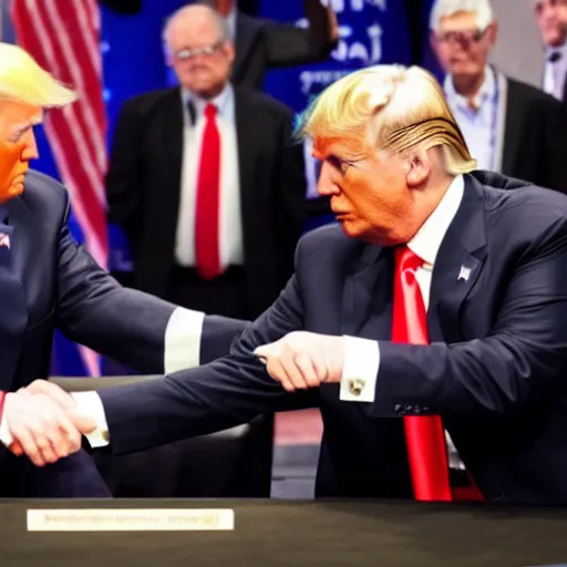 Image similar to donald trump and magnus carlsen shaking hands