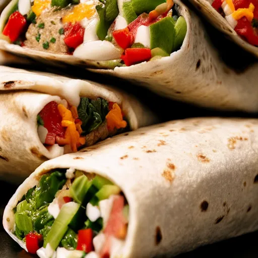 Prompt: photo of a burritos, professional, studio, marco, 4 k