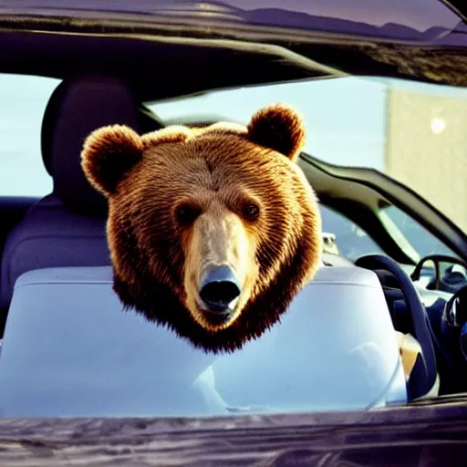 Prompt: sweet dreams are made of these, who i am to oh my god why is bear driving, how could this be?