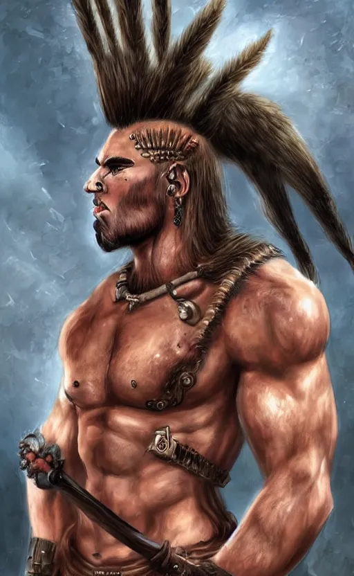 Prompt: muscular barbarian with a mohawk hairstyle, fantasy art