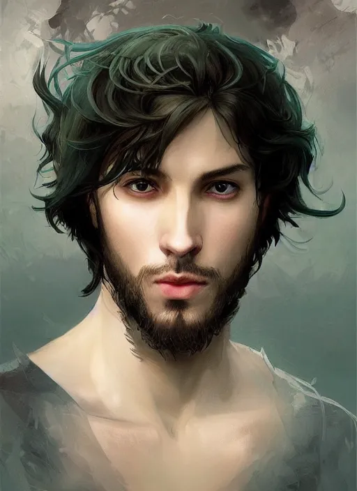 Image similar to character concept portrait of an attractive young focused Spanish wizard with pale teal skin enchanting a drowning spell, a floating iridescent spell book in the center, intricate, elegant, digital painting, concept art, smooth, sharp focus, illustration, from Metal Gear, by Ruan Jia and Mandy Jurgens and William-Adolphe Bouguereau, Artgerm