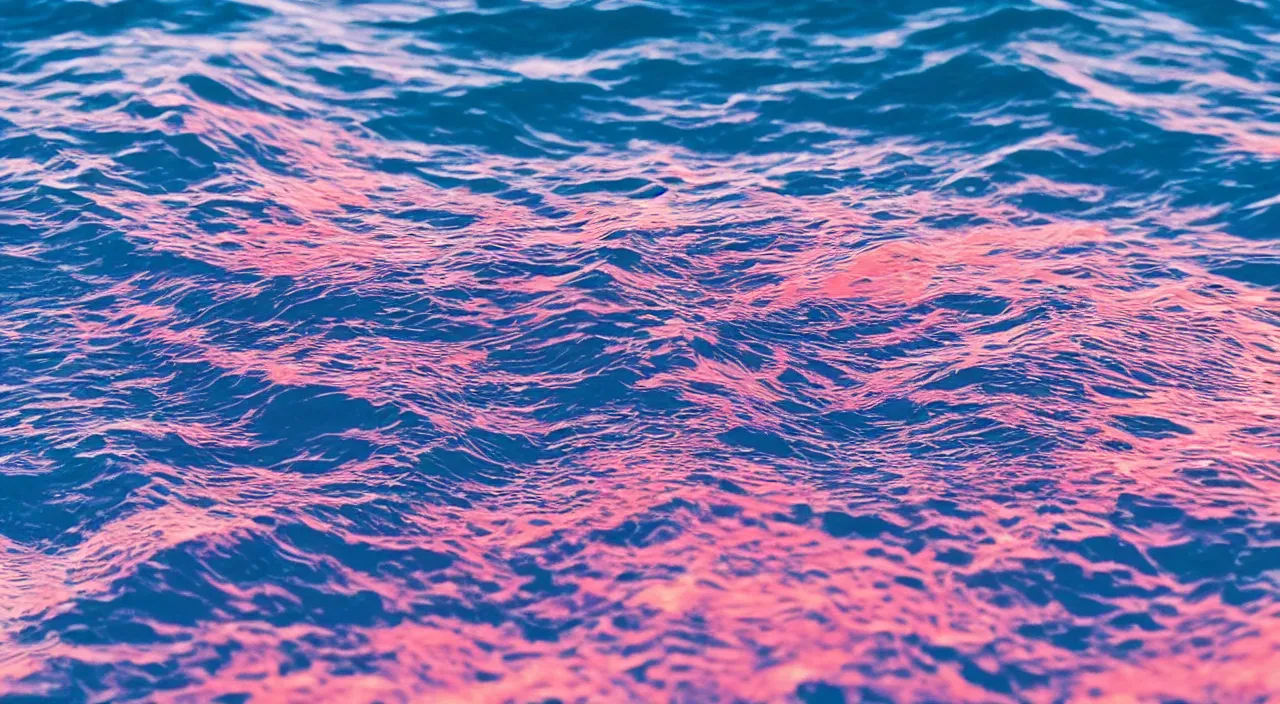 Image similar to close - up of a hand sticking out from water surface, anime landscape wallpaper, waves simulated crystal clear waves, ocean cliff side, pink, blue, and orange clouds