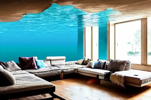 Image similar to a living room under water