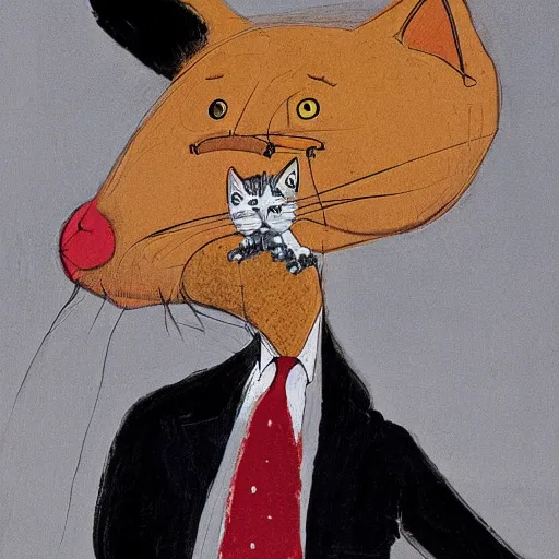 Image similar to a detailed portrait painting of a man with a cat on his back by gerald scarfe