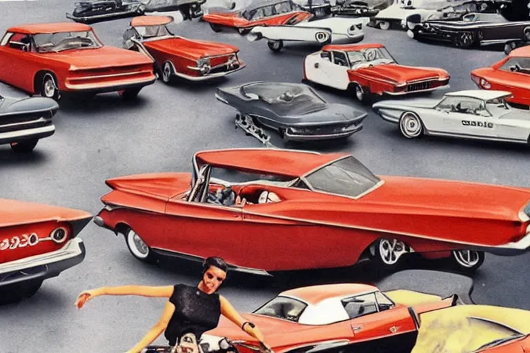 Prompt: realistic photo of a 1 9 6 0 s car show, highly detailed,