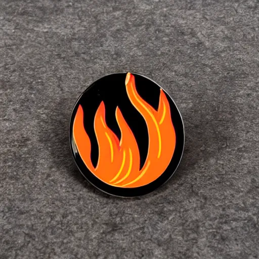 Image similar to simple yet detailed, pictogram fire warning flame enamel pin retro design