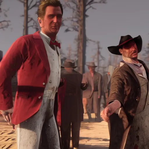 Image similar to Patrick Bateman in Red Dead Redemption 2