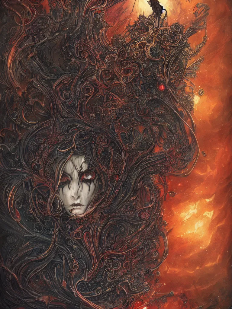 Image similar to rich deep colors, an intricate and detailed illustration of the grim reaper, guarding the gate to the underworld, by anna dittmann, trending on art station, intricate detail, highly detailed, atmospheric, hades, octane, colors