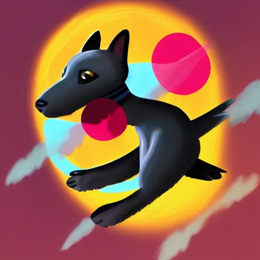 Image similar to digital painting depicting a flying cute planedog