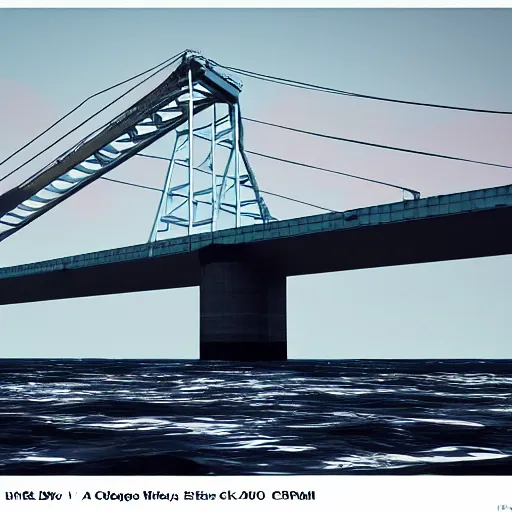 Prompt: a container ship in very choppy water while under the francis scott key bridge. there is a feeling of powerful immense energy and power. imax 7 0 mm, ultrarealistic, cgsociety, 3 d octane render, ue 5.